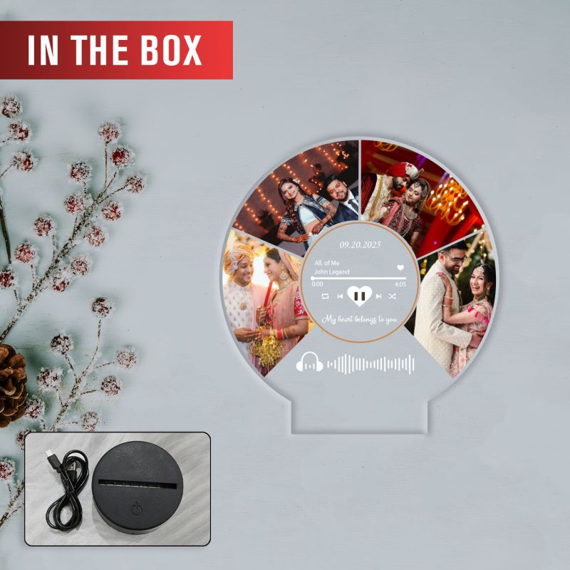 Personalized Photo & Spotify Plaque LED Lamp with Music Player Display, Custom Photo Collage Night Light, Scannable Code Gift for Birthday, Valentines, Anniversary Warm White Light